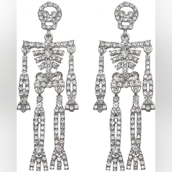 Skeleton Rhinestone Dangle Earrings New Big CZ Chandelier Rhinestones - Picture 4 of 6